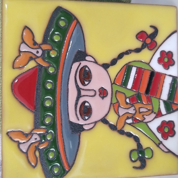 Cute Frida Kahlo And 3 Pups Colourful Decorative Tile - Picture 3 of 6